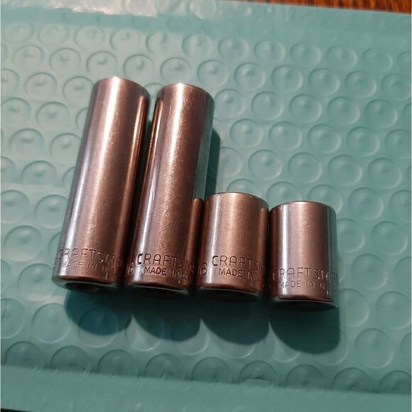 Vintage Lot 4 Craftsman 7/16" 6 and 12 Point 1/4" Drive Shallow and Deep Sockets - Picture 1 of 4